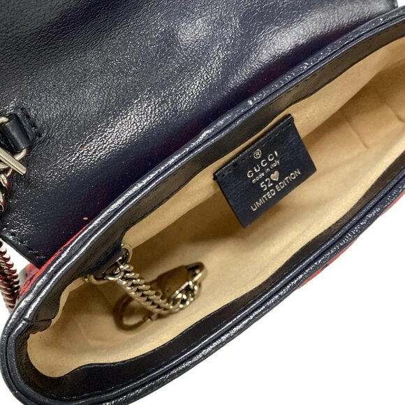 Auth GUCCI GG Marmont 661332 Red Dark Navy Jacquard Leather Shoulder Bag - Picture 14 of 15